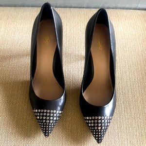ALDO Black Silver Studded Pumps 8.5